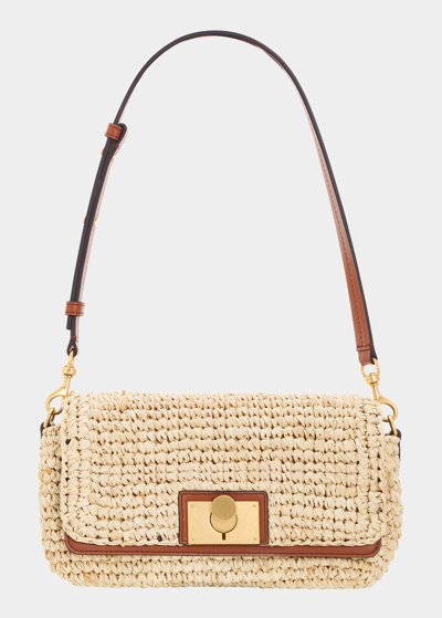 Shop Oroton Small Kerr Raffia Shoulder Bag In Antural Brandy