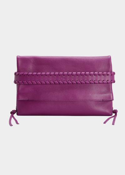 Shop Chloé Mony Fold-over Leather Clutch Bag In Sparkling Purple