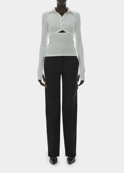 Shop Helmut Lang Cut-out Cardigan Top In Ivory