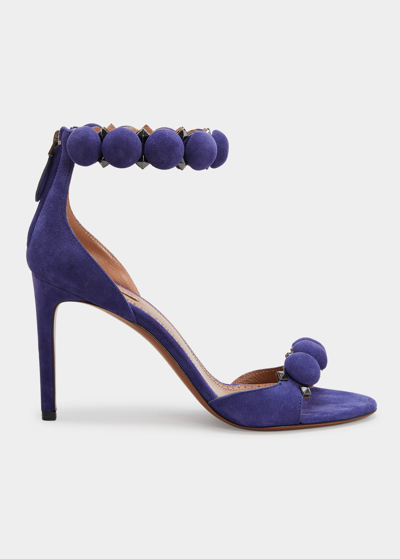 Shop Alaïa Bombe Stud Suede Ankle-wrap High-heel Sandals In 495 Ultraviolet