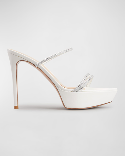 Shop Gianvito Rossi Camoscio Crystal Platform Mule Sandals In White White
