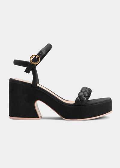 Shop Gianvito Rossi Camoscio Braided Ankle-strap Platform Sandals In Black