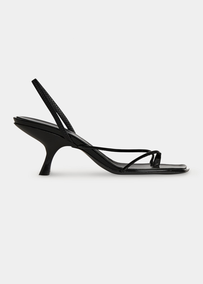 Shop The Row Rai Patent Leather Strappy Kitten-heel Sandals In Black
