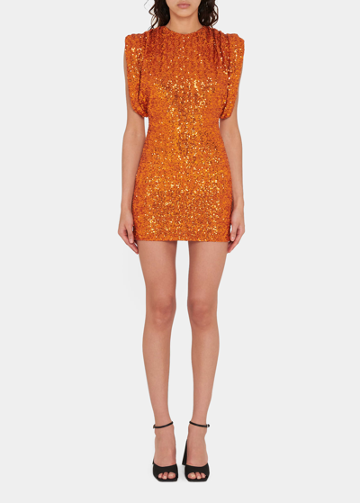 Shop Attico Annie Sequin Mini Dress In Orange