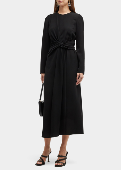 Shop Lafayette 148 Front-twist Long-sleeve Midi Dress In Black
