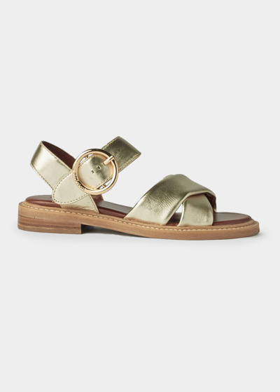Shop See By Chloé Lyna Metallic Crisscross Ankle-strap Sandals In Light Gold