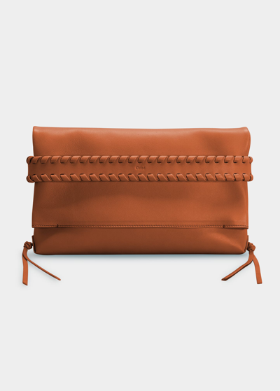 Shop Chloé Mony Fold-over Leather Clutch Bag In Caramel