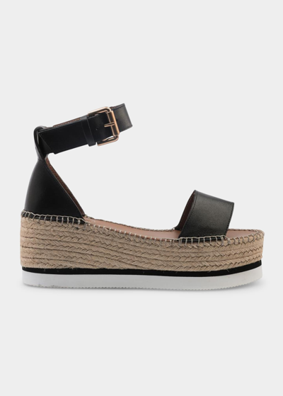 Shop See By Chloé Glyn Leather Flatform Espadrille Sandals In Black