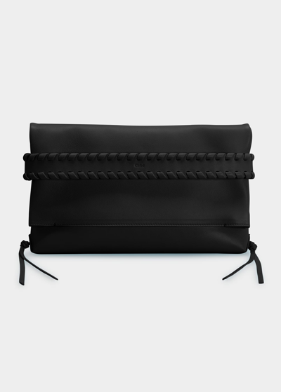 Shop Chloé Mony Fold-over Leather Clutch Bag In Black