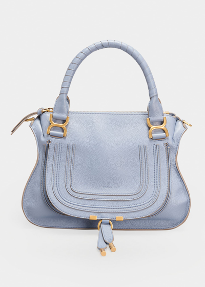 Shop Chloé Marcie Small Grain Leather Satchel Bag In Shady Cobalt