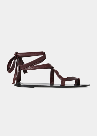 Shop The Row Nora Napa Leather Strappy Ankle-tie Sandal In Garnet