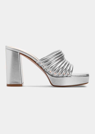 Shop Gianvito Rossi Lena Metallic Platform Mules Sandals In Silver
