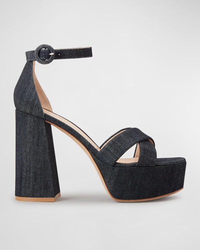 Shop Gianvito Rossi Sheridan Denim Platform Sandals