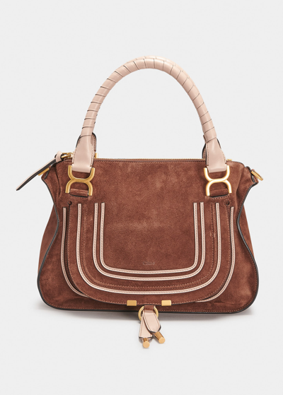 Shop Chloé Marcie Medium Zip Suede Satchel Bag In Pure Brown