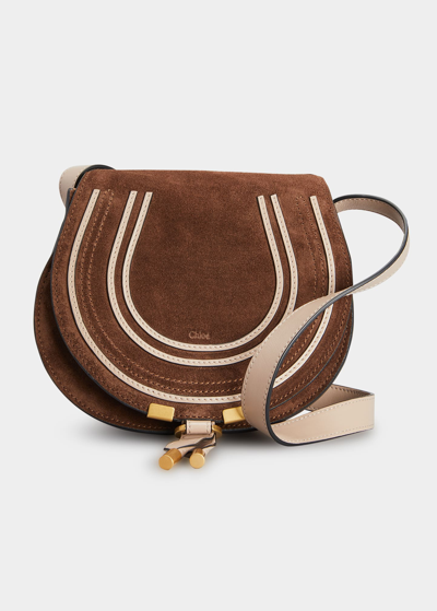 Shop Chloé Marcie Small Saddle Suede Crossbody Bag In Pure Brown