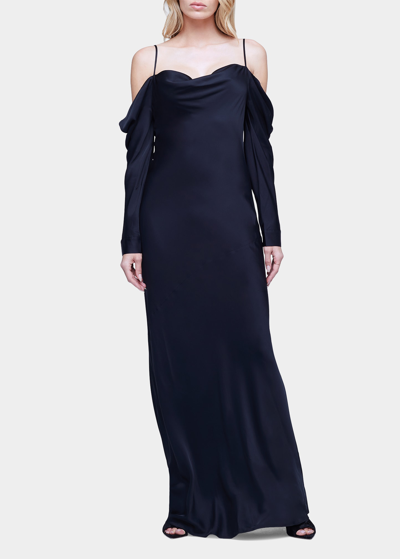 Shop L Agence Juniper Cold-shoulder Cowl-neck Dress In Black