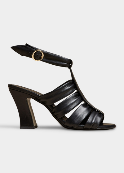 Shop Khaite Perth Caged Calfskin Block-heel Sandals In Black