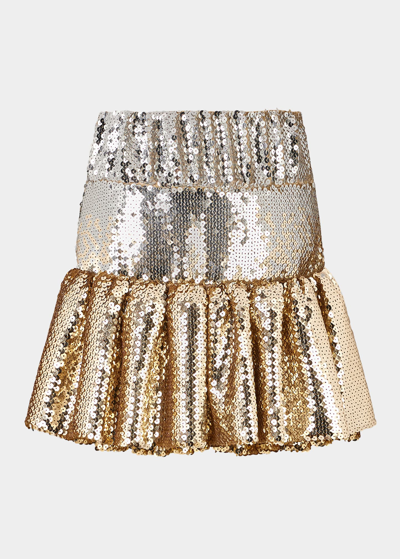 Shop Paco Rabanne Bicolor Sequin-embellished Ruffle Mini Skirt In Goldsilver