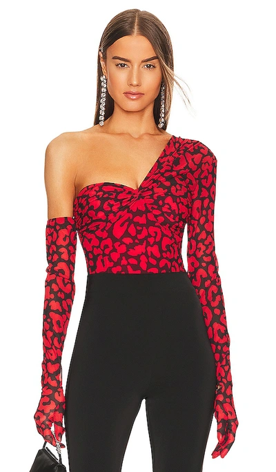 Michael Costello X Revolve Nobu Bodysuit In Red & Black Leopard