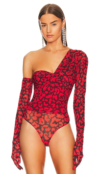 Michael Costello X Revolve Nobu Bodysuit In Red & Black Leopard