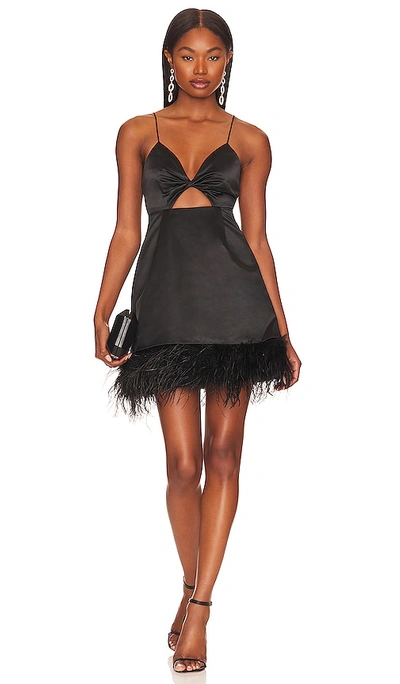 Shop Alice And Olivia Necole Feather Hem Mini Dress In Black