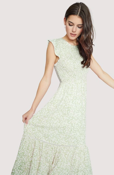 Shop Lost + Wander Pick Me Floral Smocked Dress In Cucumber/ White