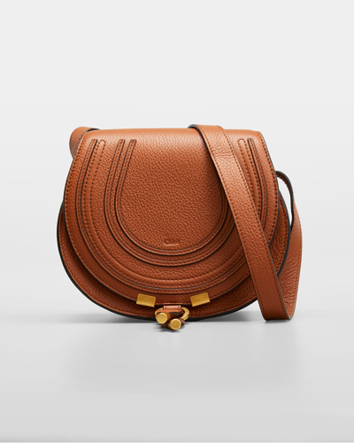 Shop Chloé Marcie Small Crossbody Bag In Grained Leather In Tan