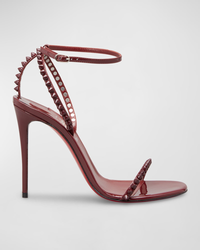 Shop Christian Louboutin So Me Red Sole Tonal Spike Leather Sandals In Bordeaux