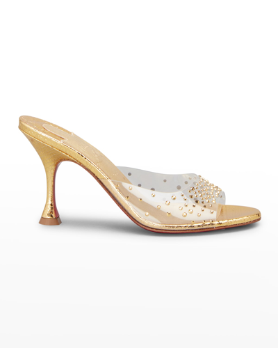 Shop Christian Louboutin Degramule Strass Clear Red Sole Sandals In Gold