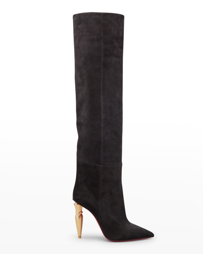 Shop Christian Louboutin Lipbotta Suede Red Sole Boots In Black/gold
