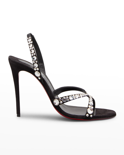Shop Christian Louboutin Emilie Crystal Red Sole Halter Sandals In Black