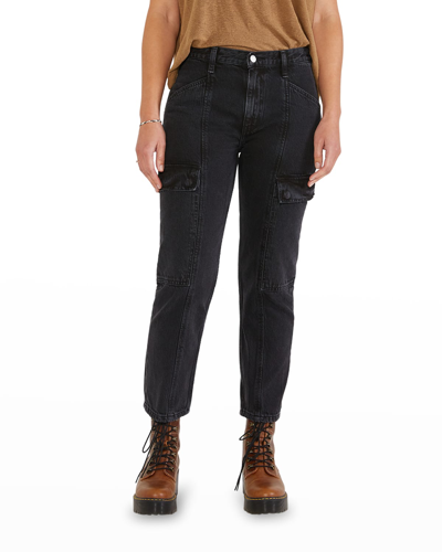 Shop Etica Pax Straight-leg Cropped Cargo Jeans In Black Rock
