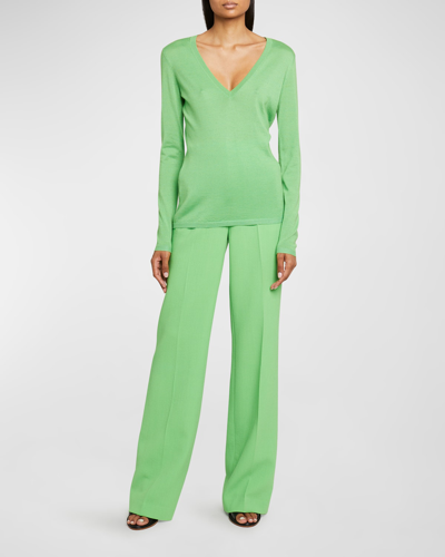 Shop Gabriela Hearst Marian V-neck Cashmere-silk Sweater In Fluorescent Green