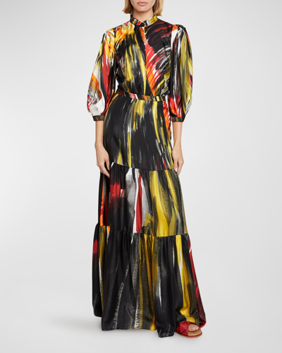 Shop Gabriela Hearst Morse Brushstroke-print Tiered Silk Maxi Skirt In Multi