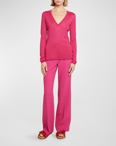 Shop Gabriela Hearst Marian V-neck Cashmere-silk Sweater In Fuchsia