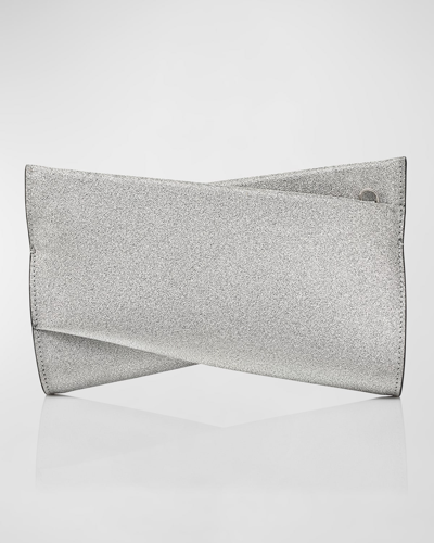 Shop Christian Louboutin Loubitwist Small Clutch In Glittered Leather In Silver