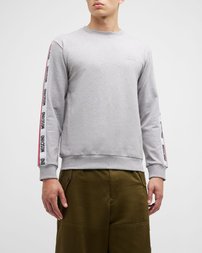 Shop Moschino Men's Logo-tape Crew Sweatshirt In Grey