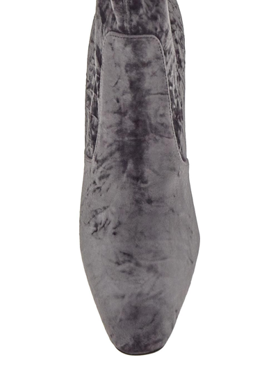 Shop Saint Laurent Velvet Boots In Grey