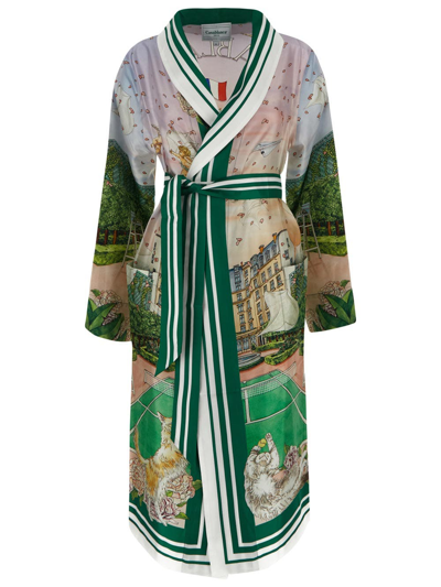 Shop Casablanca Printed Silk Robe In Green