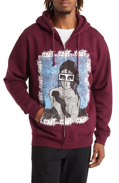 Obey Shojo Graphic Zip Hoodie In Maroon ModeSens