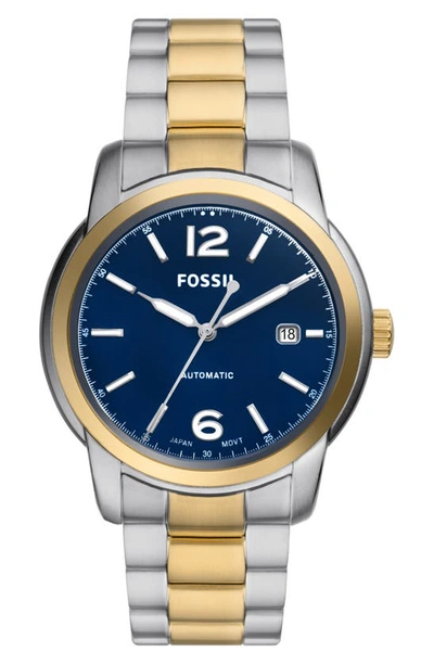 Shop Fossil Heritage Automatic Bracelet Watch, 43mm In Two-tone Silver/ Gold
