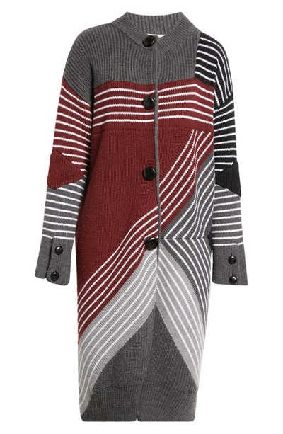 Shop Stella Mccartney Stripe Wool Long Sweater Coat In Multicolor