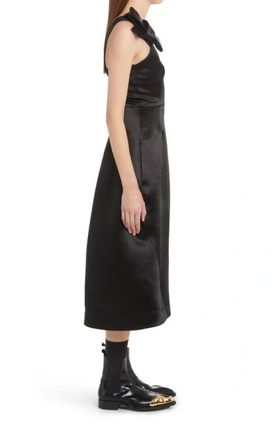 Shop Jil Sander Bow Detail Shiny Satin Dress In Black