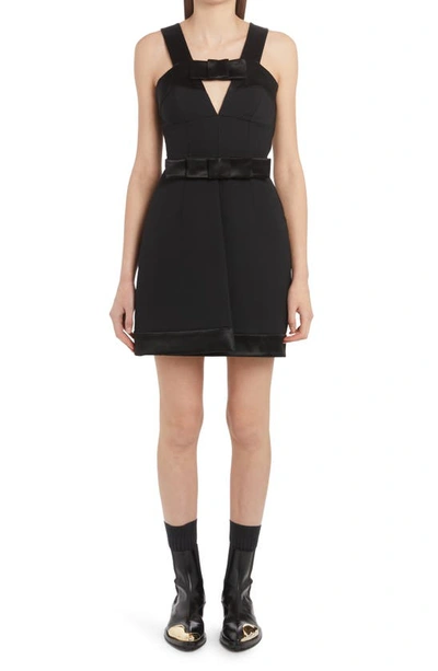 Shop Jil Sander Bow Detail Satin Trim Wool Dress In Black