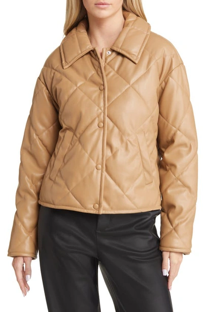 Shop Vero Moda Bellagabi Quilted Faux Leather Jacket In Tigers Eye