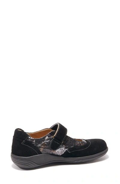 Halsa Footwear Aloe Mary Jane In Black Suede With Foliage
