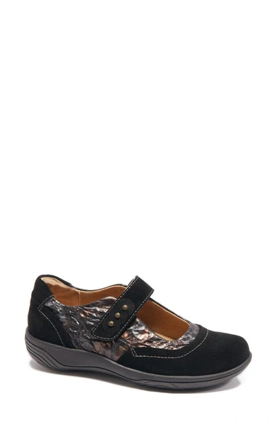 Shop Halsa Footwear Aloe Mary Jane In Black Suede With Foliage