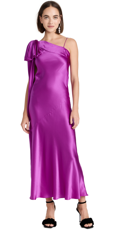 Shop Rodarte One Shoulder Dress With Bow Detail Purple 0