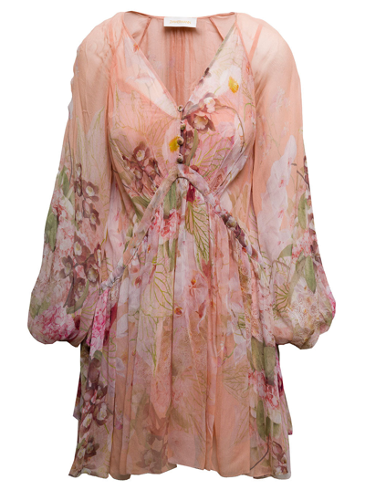 Shop Zimmermann Woman's Viscose Dancer Drawn Dress With Floral Print In Pink
