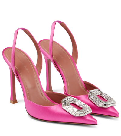 Amina Muaddi Camelia Crystal-embellished Satin Slingback Pumps In Pink
